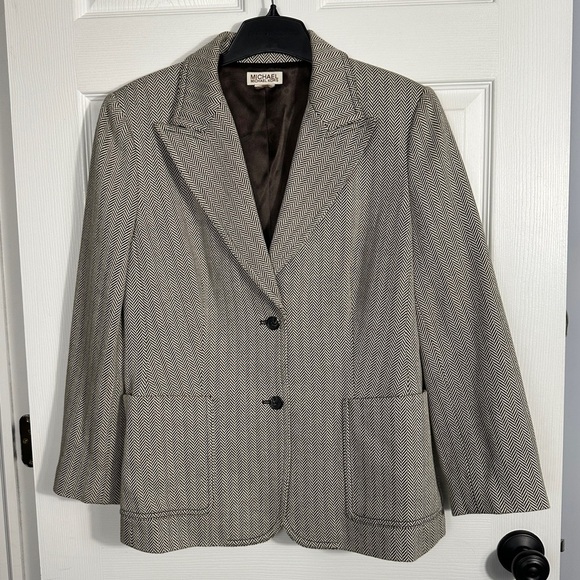 MICHAEL Michael Kors herringbone jacket, brown/cream, cotton, lined - Picture 1 of 9